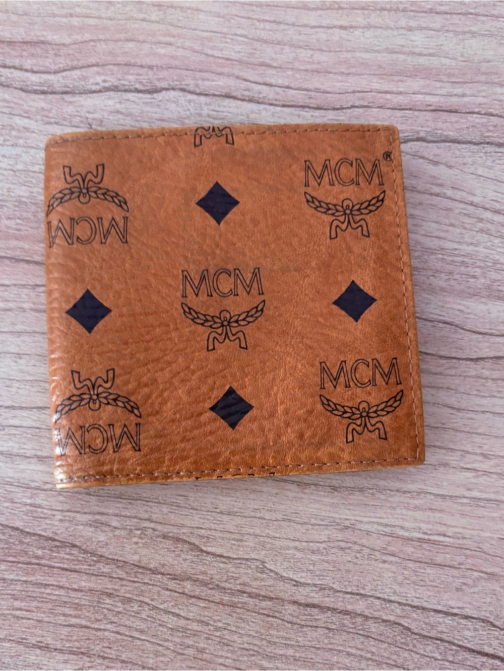 MCM vintage Cognac and Navy Logo Leather Wallet